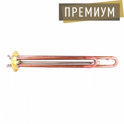 ТЭН RF TW 2000 Вт.(700+1300) PREMIUM (медн) M4 под анод (L-303мм,  Латунный фланец 64 мм., трубки под термостат нерж.) ULTRA SLIM
